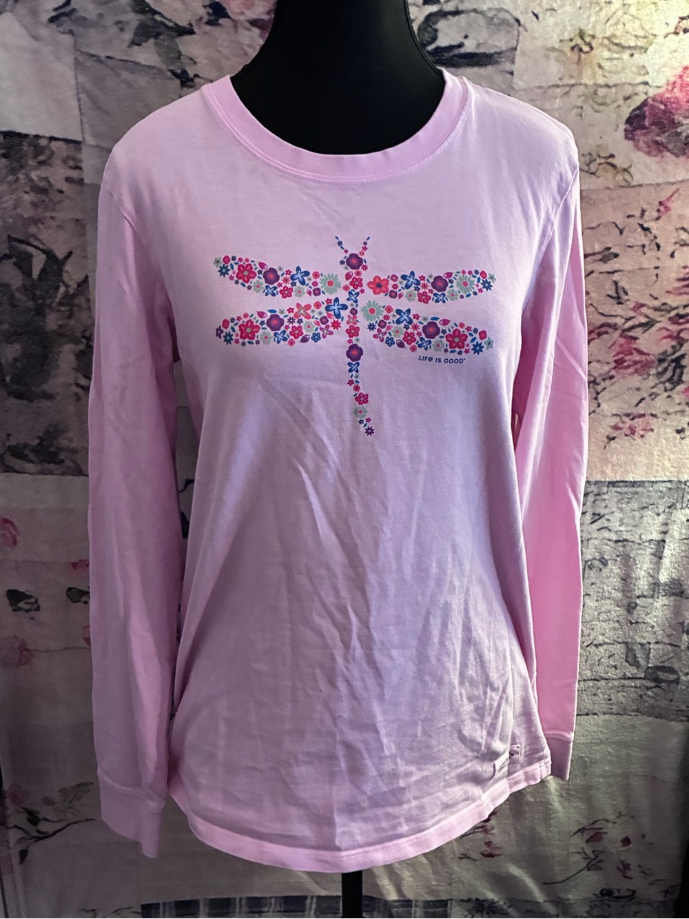 Pink Floral Dragonfly Long Sleeve Tee